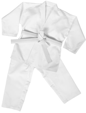 Veemoon Tenue de Karaté avec Ceinture en Polyester Blanc Costume de Karaté Simple et Élégant Protection Complète et Confort, pour Adultes et Garçons et Filles, Compétitions
