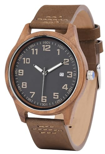 LMWOOD Personalisierte Uhr für Männer Gravierte Holzuhr Jahrestagsgeschenk für Ehemann Walnussuhr Lederband Trauzeugenuhr