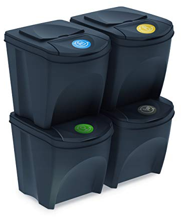Lot de 4 poubelles de recyclage 100L Prosperplast Sortibox en plastique de couleur anthracite