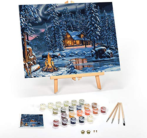 Ledgebay DIY Paint by Numbers Kit for Adults Framed Canvas Beginner to Advanced Paint by Numbers Kit Kits Include Acrylic Paint Set Brushes Tabletop Easel (Aurora Bliss 12 x 16 Framed)