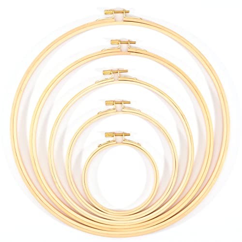 Vaessen Creative Bambus Stickrahmen zum Basteln, Satz von 5, Traumfänger, Kreuzstich Rahmen, Kranz Ring für Makramee Wand hängend, häkeln, Boho-Dekor und mehr