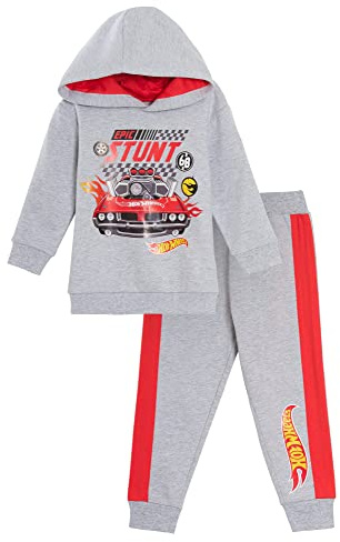 Hot Wheels Survêtement pour Garçons, Ensemble de Jogging pour Enfants, Sweat à Capuche + Bas de Jogging 2 pc Gris 5-6 Ans