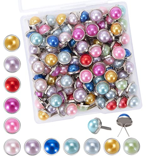 Heveer Runde Brads Bunte Pearl Brads Metall Musterklammern Bastelklammern 9mm für Papier Scrapbooking DIY Farbig 100 Stück