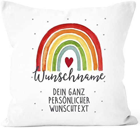 SpecialMe® Kissen-Bezug Regenbogen personalisiert mit Name und Wunschtext Dein eigener Text personalisierbare Geschenke Dein Wunschtext weiß Standard