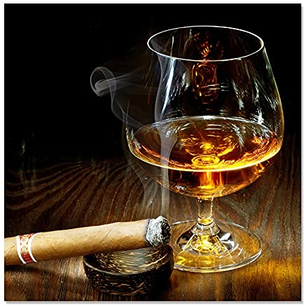 Zigarre Wein Whisky Leinwand Drucke Gemälde Wandkunstliquor Stillleben Bilder Poster for Salon Küche Bar Pub Home Decorations (Color : A, Size : 30x30cm No Frame)