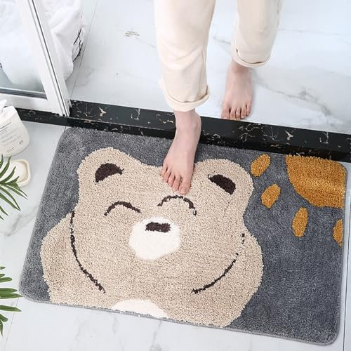 Badezimmermatte Graues Beige Kaninchen Bath Mat Mikrofaser Badezimmerteppich rutschfest Badematte Schnelltrocknend Duschvorleger rutschfest Waschbar Badteppich Verdicken Bad Teppich Badmatte 40x60cm