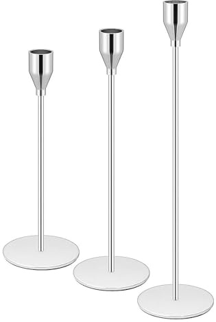 Jinavoty Portacandele in Argento/ Nero per Coni Candelabri, Portacandele Conici Decorativi per Matrimoni, Cibo, Feste, Anniversari (Argento, 3 Pezzi)