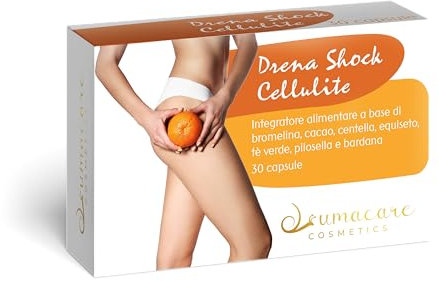 Drena Shock Cellulite 30 compresse Lumacare Cosmetics - Effetto Drenante - Integratore alimentare a base di bromelina, cacao, centella, equiseto, te' verde, pilosella e bardana