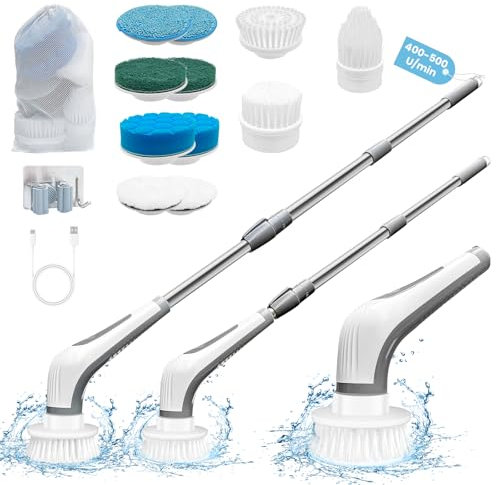 SPEENSUN elektrische reinigungsbürste Haushalt,reinigungsbürste elektrisch mit 11 Austauschbaren Bohrköpfen,Electric Cleaning Brush mit verstellbarem Griff für Bad,Küche,Fliesenboden und Auto
