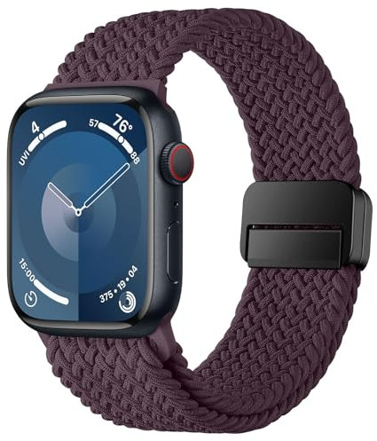 HITZEE Compatible con Correa Apple Watch 49/46/45/44/42/41/40/38mm, Correas Elástica con Cierre Magnético Diseñadas para Apple Watch Ultra 2 Serie 10 9 8 7 SE 6 5 4 3 (42/44/45/46/49, Cereza oscura)