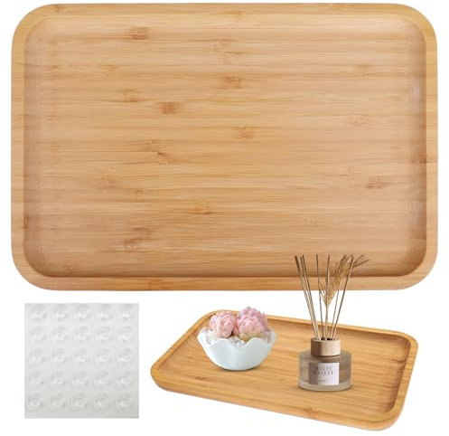 wocpvm Quadratisches Bambus-Tablett für Badezimmer 30x20cm - Länglich Klein Deko für Zuhause, Hotel, Restaurant