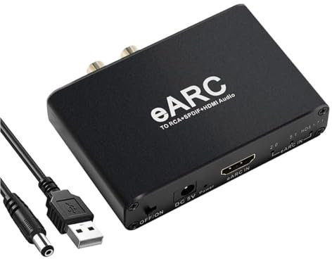 F.QYNing eARC TO RCA+SPDIF+HDMI Audio Konverter, 24bit/192KHz Audio Abtastrate, ARC Audio Return, HD 7.1 Kanäle, 3.5 mm Audio Konverter, Unterstützt eARC & ARC Eingänge