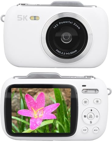 5K Digitalkamera, 80MP 5K Digital Peka och Skjut Videokamera med 18X Digital Zoom, 2,8 Tums IPS-skärm Bärbar Kompaktkamera för Vuxna, Tonåringar, Nybörjare (Vit)