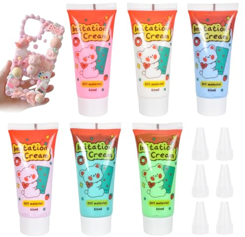 Pegamento Crema Para Manualidades, Kit De Caja De Teléfono De Bricolaje Crema Con Boca Decorativa, Simulación De Cremas Batida Falsa, Pegamento Cremas Decodificado Para Decoración (6 Colores)