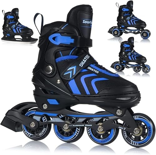 Patines en línea 4 en 1, patines en línea, patines de hielo ajustables para niños y adultos, rodamientos ABEC7, tallas 29-43