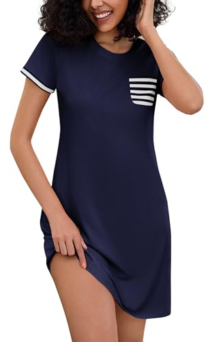 Bresdk Women's Nightdress Soft Cotton Short Sleeve Nightwear | Summer sleepwear, casual nighties with a relaxed feel for warm evenings, quiet bedtime routines and slow mornings at home