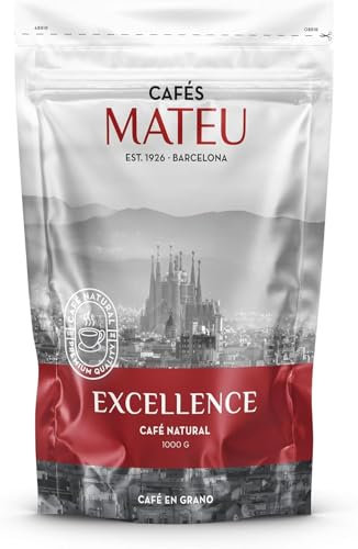 Café Blend de Arábica y Robusta 1kg - Recién Tostado - Tueste Artesanal, Sabor Intenso y Cremoso - Molido Grueso para Prensa Francesa, V60, Chemex y Cafetera Italiana - Cafés Mateu Excellence