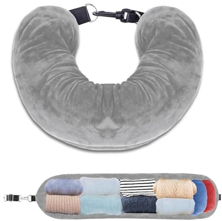 Cuscino Da Viaggio Riempibile,Cuscino Viaggio Riempibile Multifunzionale A U Riempibile,Cuscino Aereo Da Riempire Da Riempire,Adatto Per Viaggi In Auto O Aereo (Senza Riempimento) (Grigio, Large)