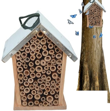 Casa de abejas, hábitat de mariquita de madera | Refugio decorativo de hábitat, de anidación, decoración al aire libre para patio, balcón, granja
