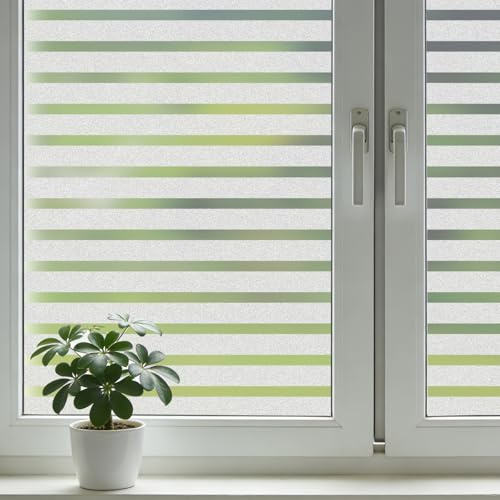 shinfly Film pour fenêtre - 90 x 200 cm - À rayures larges - Opaque, en verre dépoli, autocollant, statique, anti-UV, brise-vue et intimité