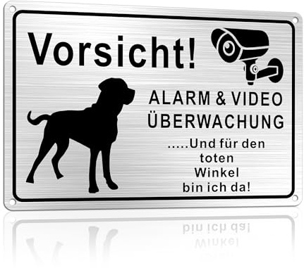 TAKULA Vorsicht - Cartello per cani Allarme & VIDEO Monitoraggio 30 x 20 cm, videosorveglianza e cani, con avvertimento angolare morto con sfondo adesivo | 1 pezzo