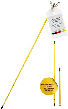 FRITZE® Teleskopstiel Gelb (80–140 cm) – Stabiler Besenstiel aus Metall mit Drehkappe und Aufhängeloch – Längenverstellbar für Krallenbesen und Zubehör – Für Haus und Garten
