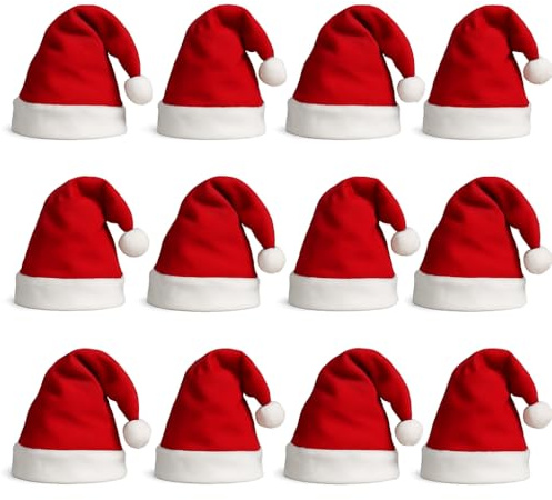 HENBRANDT 1 x Pack of 12 Christmas Santa Hats - Classic Red Festive Party Costume Accessory for Adults Office Parties Xmas Celebrations Event Fancy Dress Bulk Novelty Hats for Men and Women