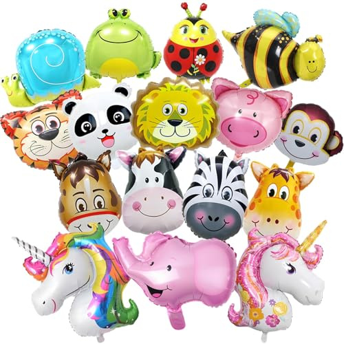 Ballons Animaux Jungle,16 Pcs Géant Animaux Feuille D'aluminium Ballons,Parfaits pour les Anniversaires d'enfants, la Décoration de Fête Dans la Jungle