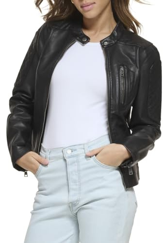 Levi's Women's Faux Leather Motocross Racer Jacket (Standard and Plus), Black, Large