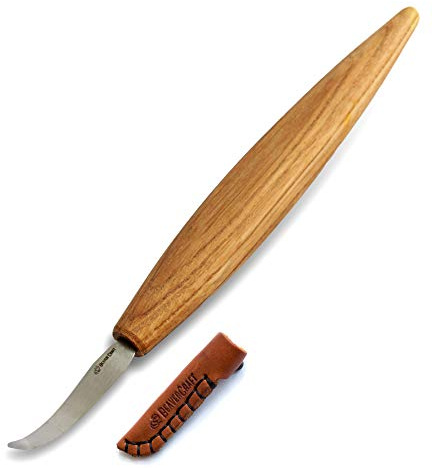 BeaverCraft Wood Carving Hook Knife SK4s Long 6cm - High-Carbon Steel Double Bevel Spoon Carving Tools - Spoon Whittling Knife with Long Oak Handle, Crooked Whittling Knives for Spoons Bowls Cups