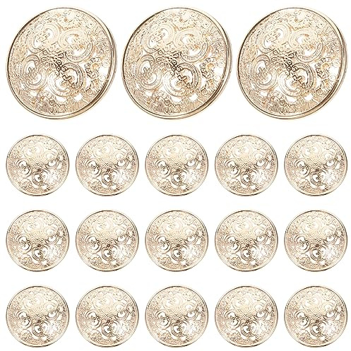 Milisten 30pcs Metal Round Flat Buttons - Coats, Jacket, Shirt, Suit, Trousers Buttons for DIY Craft Sewing (Light Gold, 23mm)
