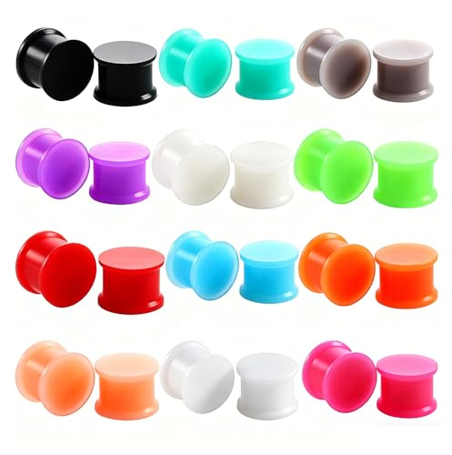 Stuppendux 24PCS Pure Color Solid Hard Silicone Ear Tunnels Gauges Plugs Stretchers Expander Double Flared Flesh Tunnels Ear Piercing Jewelry 1/2 12mm