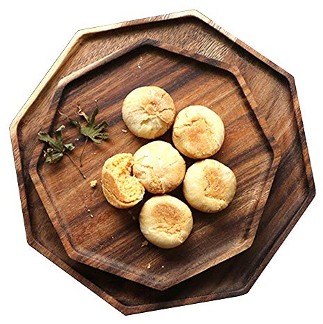 Set of 2 Acacia Wood Charcuterie Boards Round Wooden Serving Tray Fruit Platter Decor Trays Serving Ware Food Dish Serving Platters Christmas Cheese Board Square Party Trays Plate Hosting Essentials