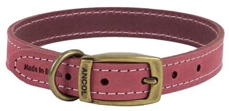 Ancol Timberwolf Leather Collar Raspberry 50-59cm Size 7