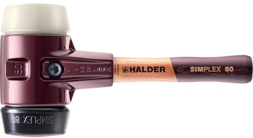 Halder Simplex Soft-Faced Mallet 3028.082 – Medium-Hard Rubber Insert, Nylon Insert, Cast Iron Housing with Handle Protection Sleeve, Extra Short Hickory Handle, 80mm, 6.1 lbs.