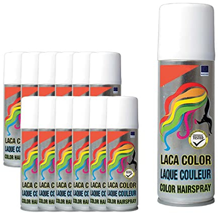 Pack 12 Laca de Pelo Color Blanco 125ml - Spray Colores para Cabello Rápida coloración, Lavable