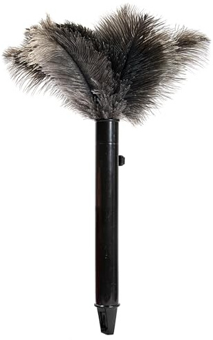 iHUFeather Retractable Ostrich Feather Duster for Cleaning, Fluffy and Natural Feather Duster with Retractable Handle， Reusable Eco-Friendly Handheld Cleaning Supplies (15 inch)