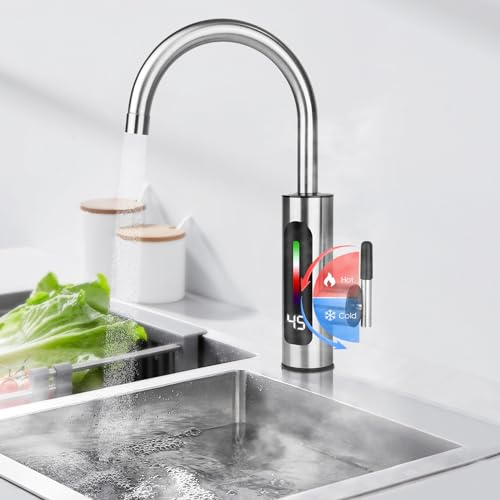 3000 W Elektrischer Wasserhahn, Elektrischer Küchen-Warmwasserbereiter mit LED-Digitalanzeige, Einstellbare Richtung, Heizhahn für Badezimmer, Küche