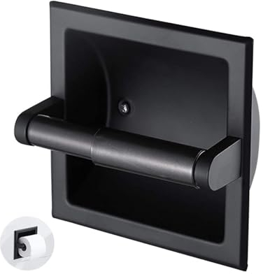 Porte-rouleau de papier toilette encastré en métal noir pour salle de bain, durable, robuste, peu encombrant, avec support de montage