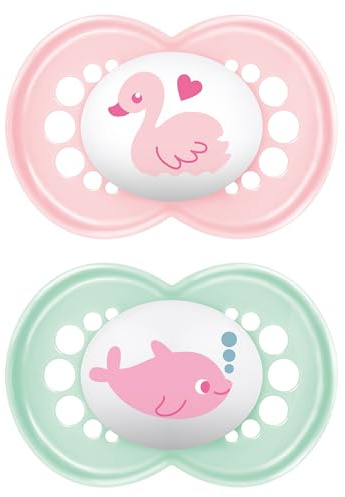 MAM Original Soothers | 18-36 Months | Pack of 2 | Comes in Dummy Steriliser Box | Sustainable Materials | Baby Accessories | Pink/Lilac (Various Designs)