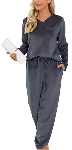 Vlazom Women Pyjamas,Soft Warm Fleece Pjs Sets Fluffy Loungewear Set Long Sleeve Tops and Pants Sleepwear with Pockets S-XXL