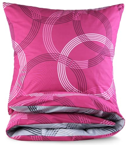 MALIKA Bettwäsche 155x220 Baumwolle, 2-teiliges Set, Kreismuster, Wende Bettbezug 155 x 220 cm, Kissenbezug 80x80 cm, Renforcé, atmungsaktiv, maschinenwaschbar, Rot