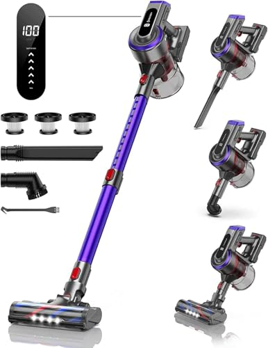 Cordless Vacuum Cleaner, 450W/38kpa Powerful Cordless Stick Cleaner with Large Touch Display, Up to 55 Mins Runtime,1.5L Dust Cup, Lightweight Flexible Vacuums for Hardwood Floor Carpet Car Pet Hair