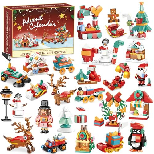 Adventskalender 2025 Kinder für Weihnachten Bauspielzeug,Mini Bausteine Blocks,Weihnachts Countdown 12 in 1 Blocks Spielzeug 864 Pcs,Weihnachts Geschenk für Erwachsene Jungen und Mädchen(Rot)