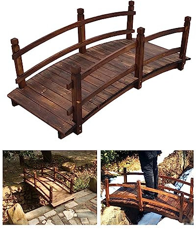 Puente de jardín de madera, pequeño puente decorativo para estanque de arco para patio exterior, carga de pasarela de 300 kg. Puente de camino de jardín perfecto para una encantadora decoración de