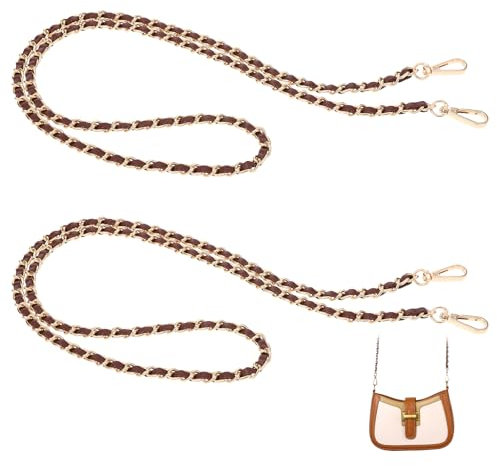 Giantree 2 Stück Handtasche Kette, 120cm Taschenkette Metall Ersatz Trageriemen Kette Kettenriemen Leder Metallkette Flacher Kettenriemen Taschenzubehoer für Damen Handtaschen Geldbeutel (braun)