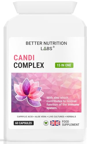 Candi Complex - 15-in-1 Caprylic Acid, Aloe Vera, Herbals & Live Cultures - Candida - Gut & Intimate Flora - 60 Vegan Capsules - Better Nutrition Labs