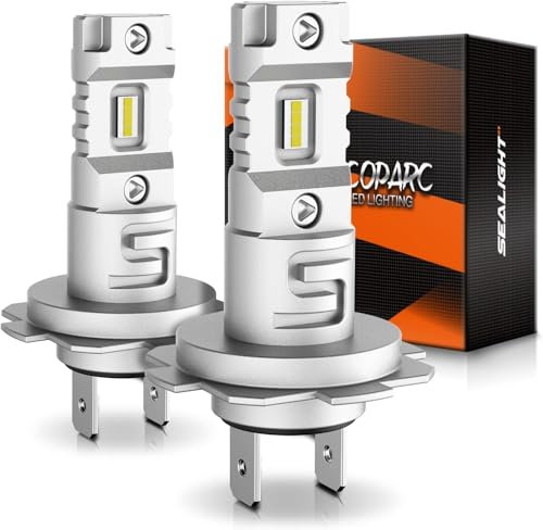 SEALIGHT Lampadine H7 LED per auto 50 W 16000 lm, chip CSP 400% 6500 K Super Bright, kit di conversione, sostituisce le lampadine alogene, 1:1 Plug and Play, confezione da 2, no ventilatore