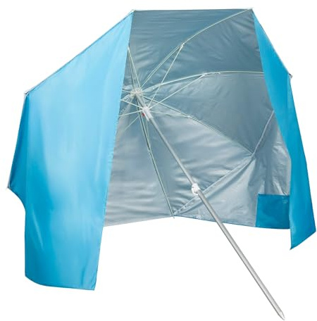 AKTIVE Strandparasoll vindruta 8 stavar 200 cm blå 2 i 1, konvertibel till skydd, lutande aluminiummast, UV50-skydd, sandfickor, ventilation och bärväska (62437), Blå, 200 cm azul