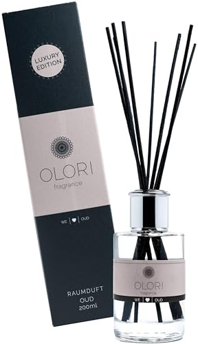Luxus Raumduft Oud Diffuser mit Stäbchen mit ätherischen Ölen - Extra langanhaltende Formel - Ideal als luxuriöser und dekorativer Raumdiffuser für die Wohnung (200ml Duft: waldig, holzig, würzig)